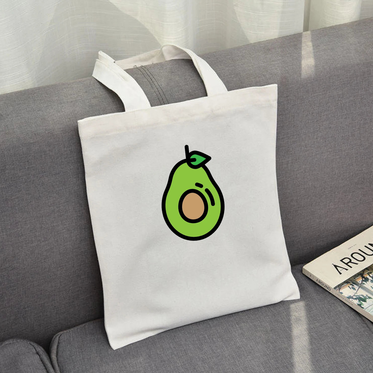 

Reusable Shopping Bag with Pretty Avocado Print Women Eco-Print Canvas Bags Cartoon Shopping Bag Bolsas De Mano Foldable Bags