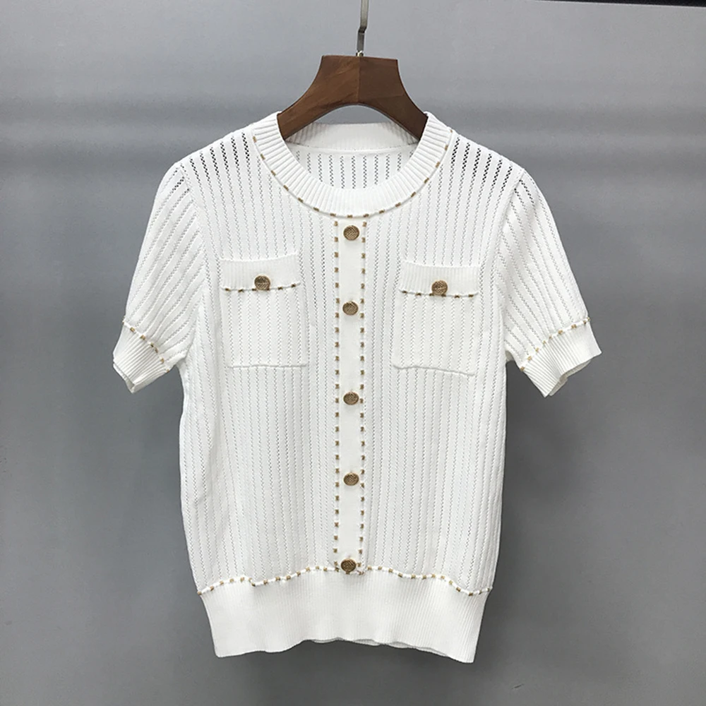 Весна лето 2020 костюм темпераментная открытая шелковая трикотажная футболка и