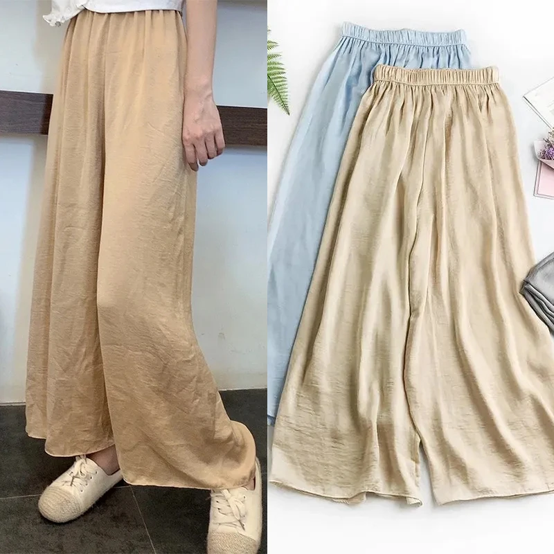 

Trendy Loose Silk Trousers Women Summer Street Wear Comfortable Satin Wide Leg Pants Korean High Waist Ankle-Length Sweatpants