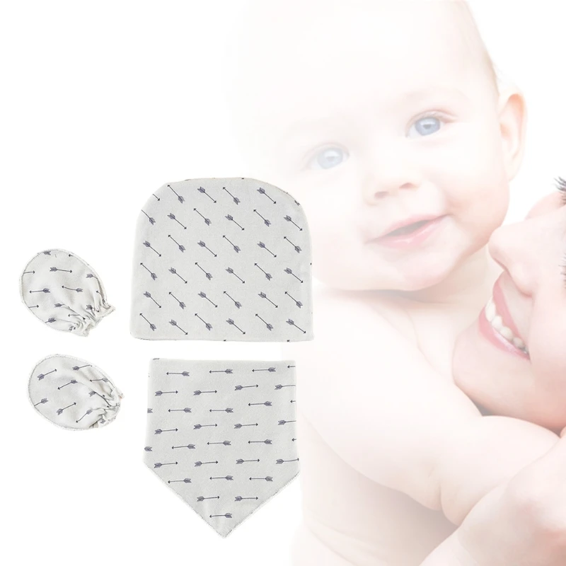 

D7WF Baby Gloves Hat Bib Set Soft Mittens Beanie Nightcap Burp Cloth Saliva Towel Kit for Infant Newborn Photography Props