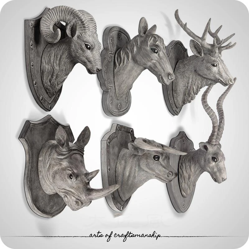 Американский Ретро Олень овца носорог лошадь Стерео голова животного настенный