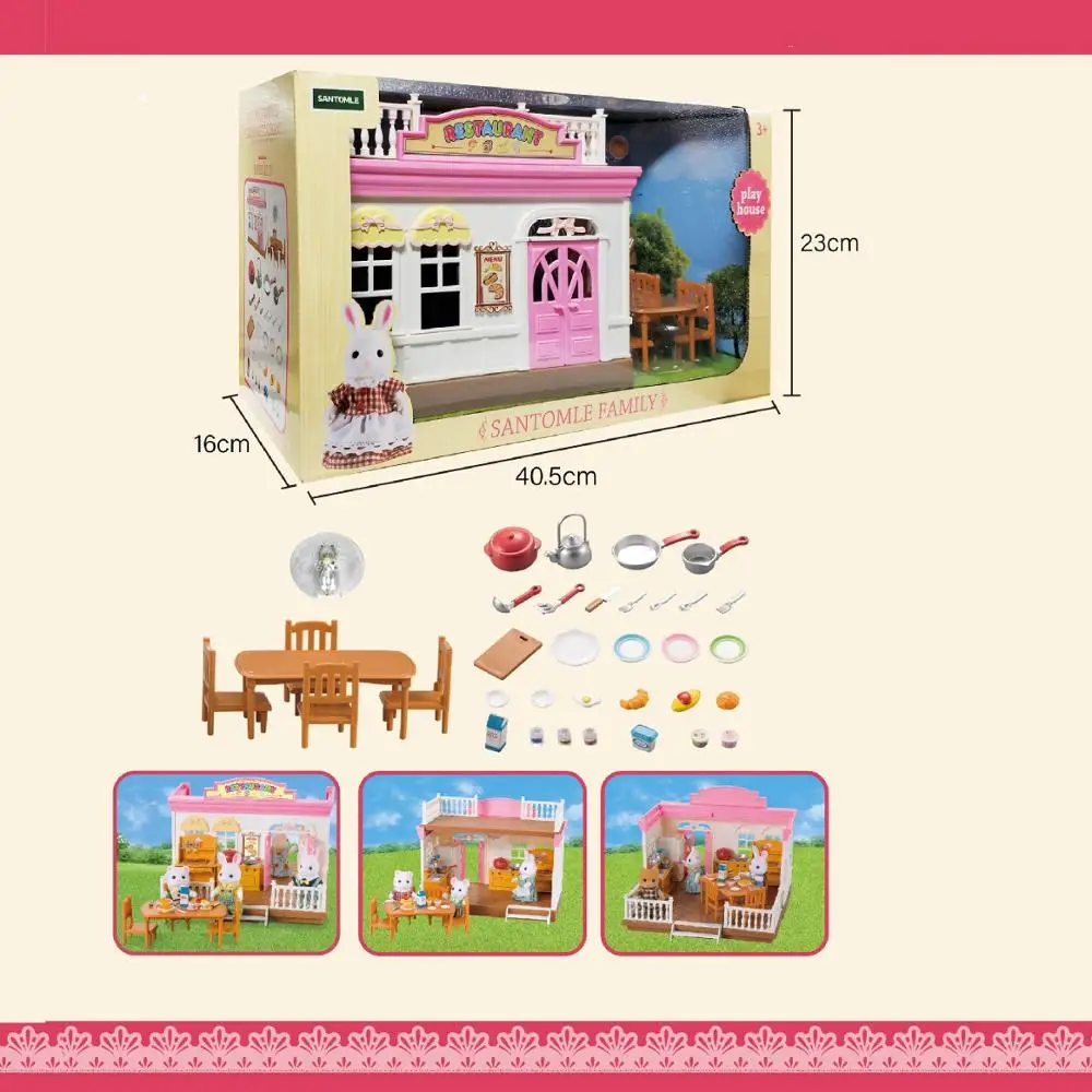 

Japan forest sylvania animal bear koala families dollhouse white bunny restaurant kitchen table sets girls Christmas gift