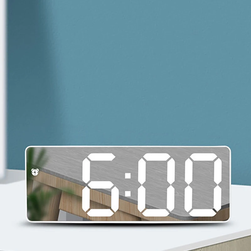 

Newly LED Digital Alarm Clock Night Light Thermometer Display Mirror Lamp USB Table Wake Up Clock Charging Big Deal Hot！