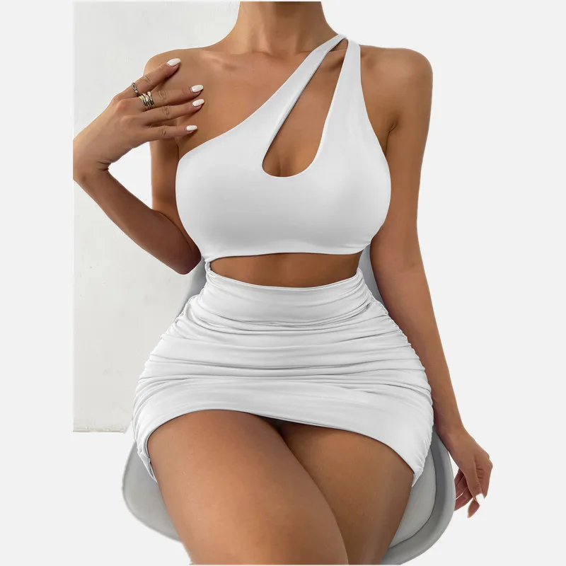 

Women Summer Sexy One-Shoulder Short Skirt Hollow Bag Hip Dress Vestidos De Mujer Casual Robe Femme Nлатье Oсень Aтласное Nлатье