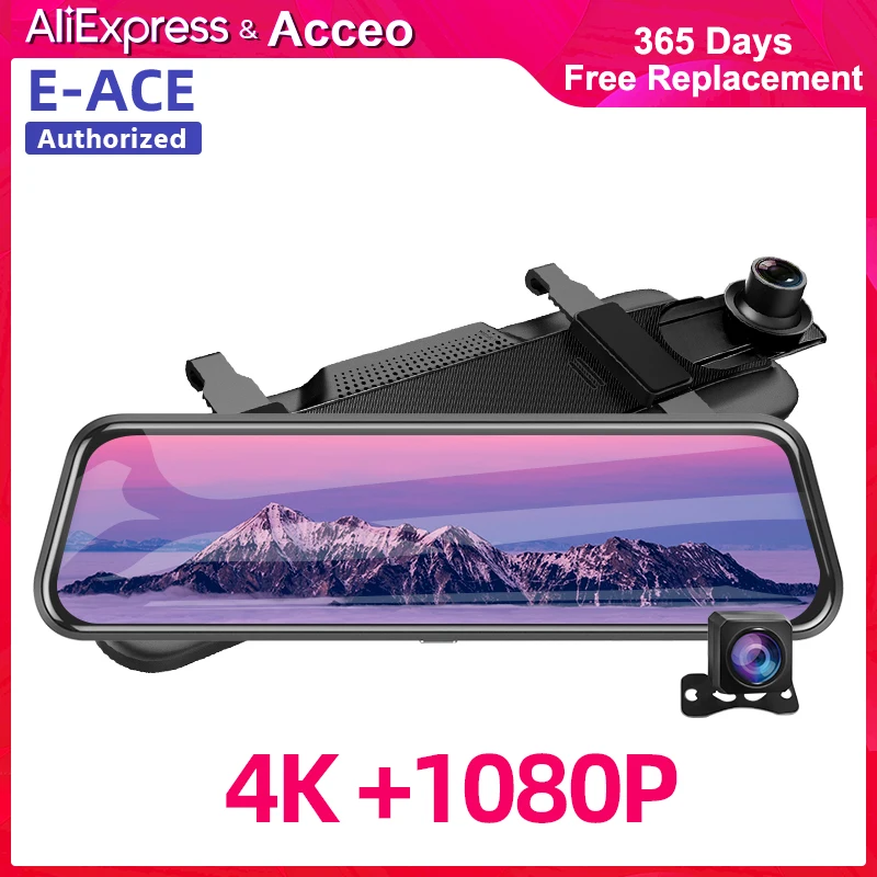 

ACCEO A37P 4K Car DVR Mirror 10 Inch GPS Track Stream Media Dash Cam FHD 1080P Rearview Camera Video Recorder Dual Lens Register