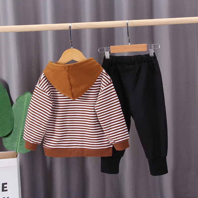 New Spring Autumn Baby Girl Clothes Children Boys Cotton Striped Hoodies Pants 2Pcs/sets Toddler Fashion Costume Kids Tracksuits | Детская