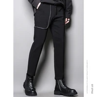 mens casual capris dark personalized design asymmetric design hairdressers small foot straight slim suit pants