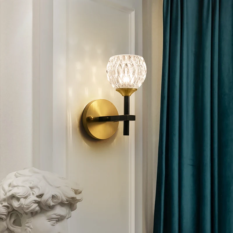 Современный настенный светильник FKL s Хрустальный золотистый прикроватный для