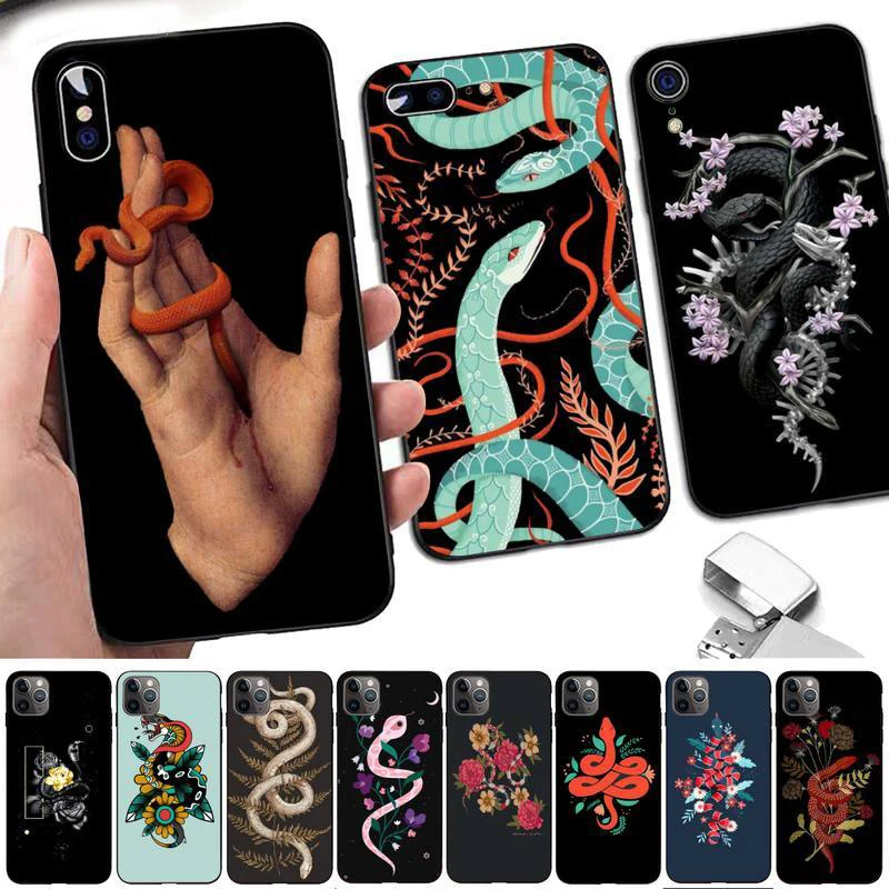 

phone case with a picture of a snake, flowers, snakes for iphone 12 11 Pro Mini XS MAX 8 7 6 6S Plus X 5S SE 2020 XR