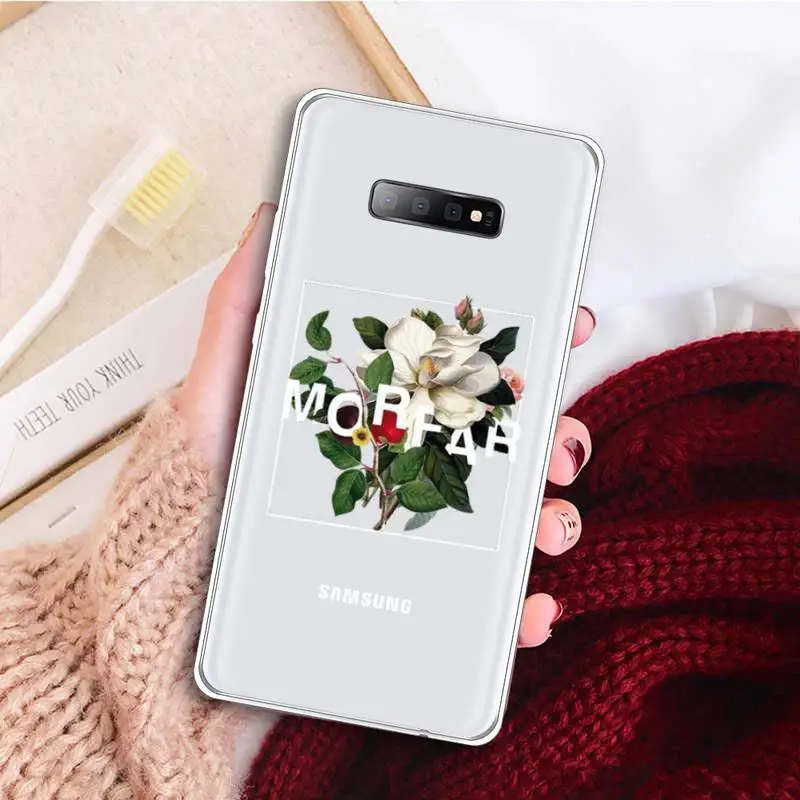 

Flower text art Phone Case Clear Transparent for samsung A 21s 50 71 S 8 9 20 note 10 20 plus ultra