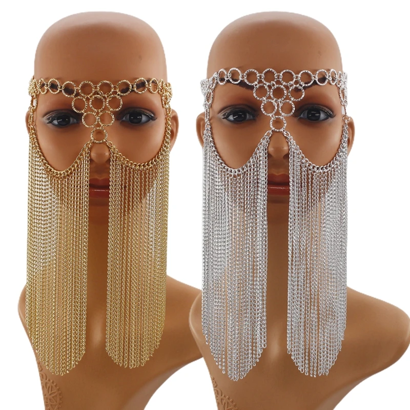 

Повязка на голову 1920s украшения для танца живота, блестящая Сетчатая Маска с кисточками, круглая, металлическая цепочка, маска для маскарада