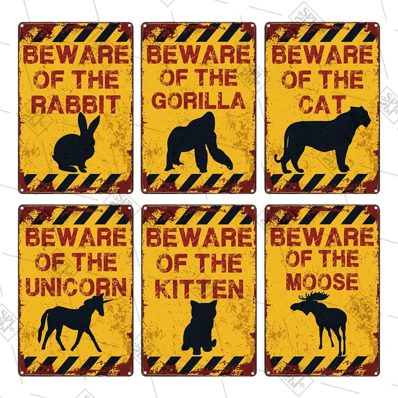Желтые Предупреждающие Знаки с животными винтажные таблички Жестяная Табличка