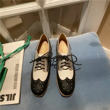 

Round Toe Casual Woman Shoe Female Footwear Oxfords Low Heels Mixed Colors Autumn Dress Leather New Fall PU Fabric Floral Lace-U