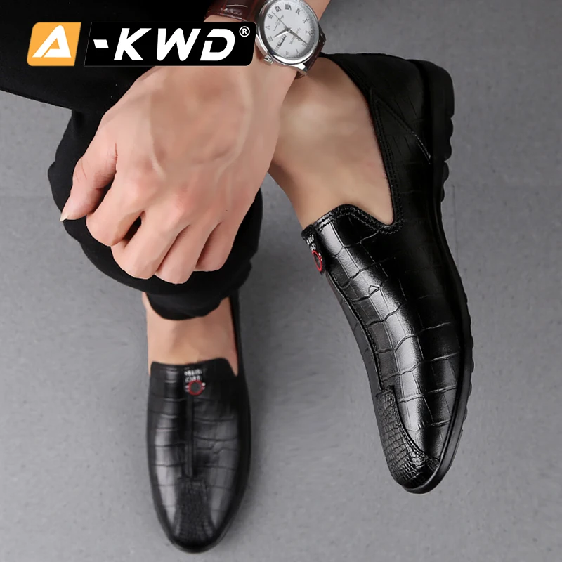 Мужские кожаные лоферы модные мужские ботинки из натуральной черной кожи