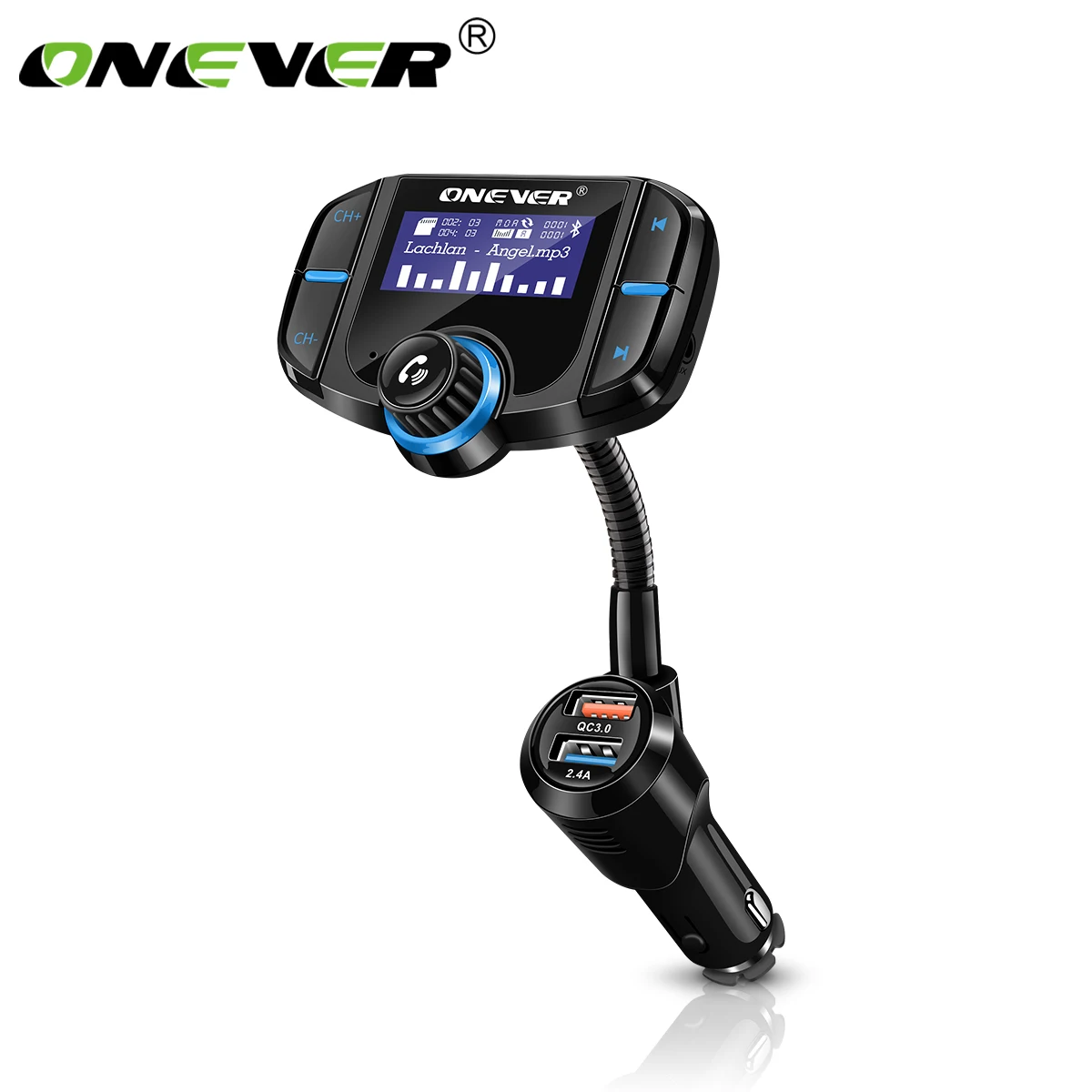 

Onever QC3.0 Support Siri FM Transmitter Bluetooth FM Modulator 2 Port Quick Charge Charger Handsfree Car Kit 1.65'' MP3 Player