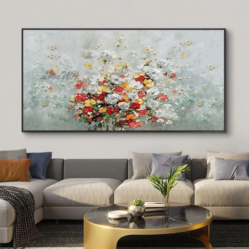 

Knife Palette Colours Modern Flower Oil Painting Wall Picture For Restaurant No Framed Large Canvas Art Home Decoration Piece