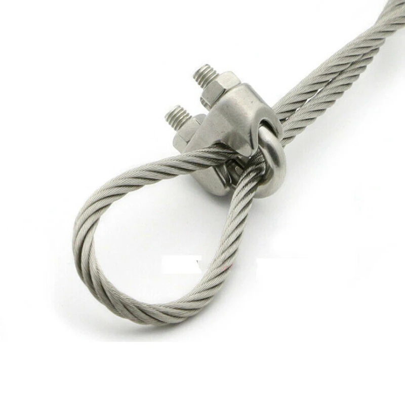 

20pcs/lot 2/4/6/8/10/12mm Stainless Steel Wire Rope Bulldog Grips Clamps Cable Cord U Bolts Buckle Outdoor Camping Hiking Tools