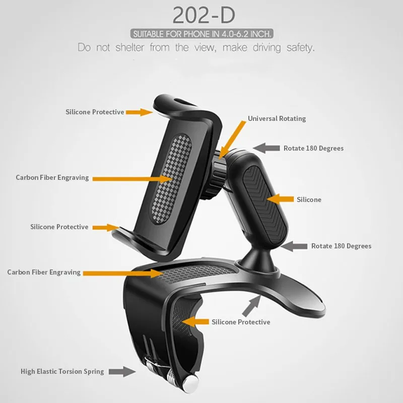 

Non-slip Car Phone Holder Mobile Phone Holder 360 Rotating Adjustable Rearview Mirror Sun Visor GPS Instrument Tablet Stand Clip