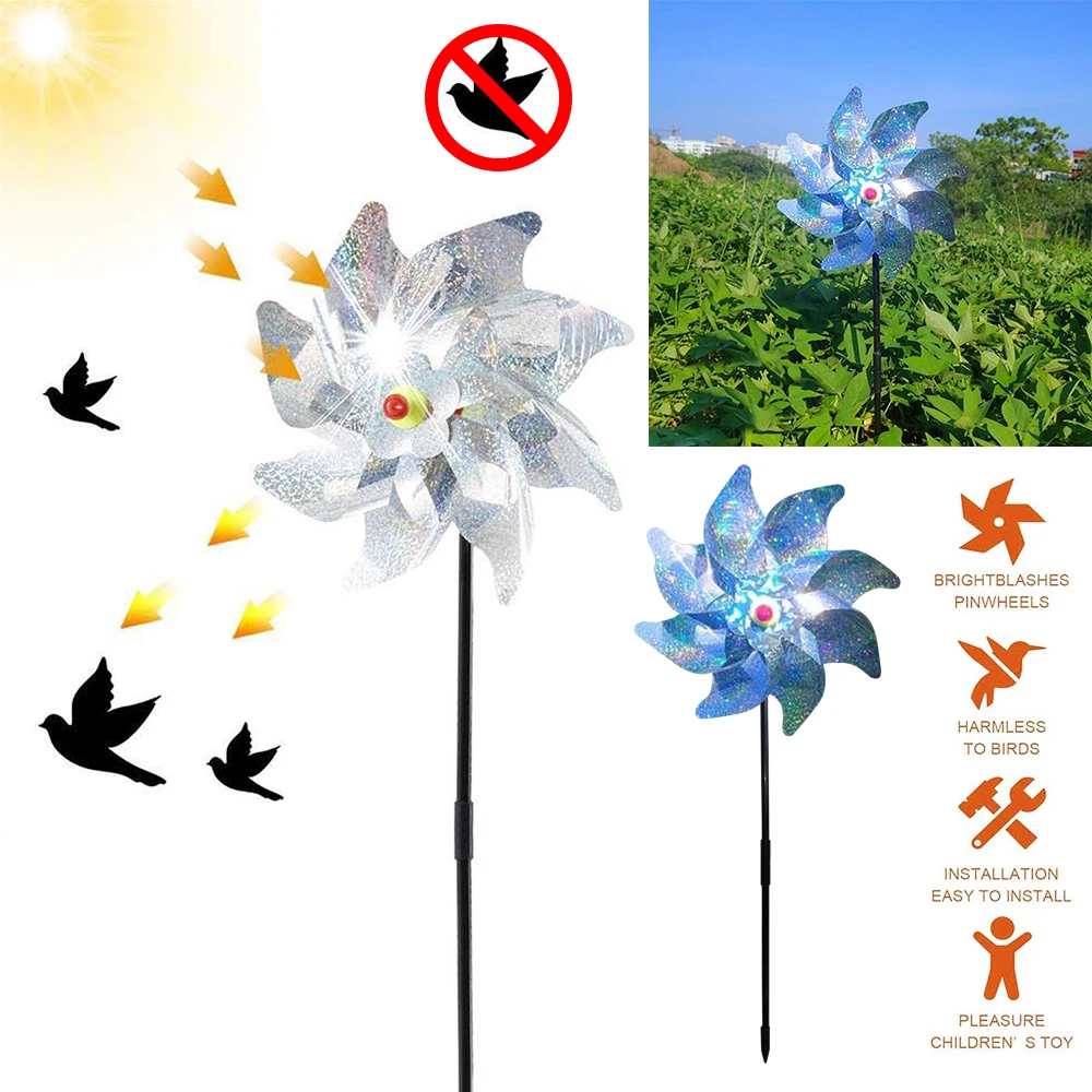 

7/8 Leaves Bird Repeller Windmill Spinner Diy Birds Deterrent Silver Pinwheels for Outdoor Garden Lawn Yard Decoration