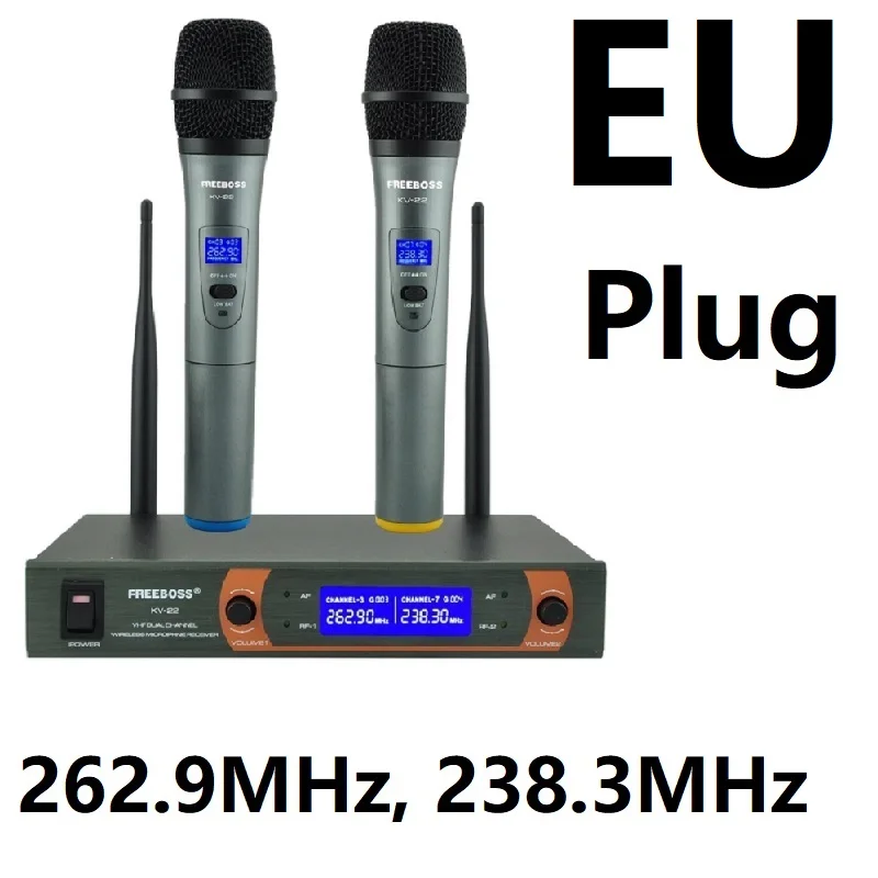 EU Plug Frequency262 Freeboss KV-22 VHF 2 ручной беспроводной микрофон динамические капсулы семейные вечерние беспроводной микрофон смешанный выход - Цвет: EU Plug Frequency262