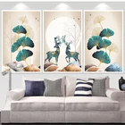 Абстрактный роскошный постер гинкго с листьями, цветами, оленями, настенная Картина на холсте с зеленым принтом, домашний декор для гостиной, дизайнерская картина