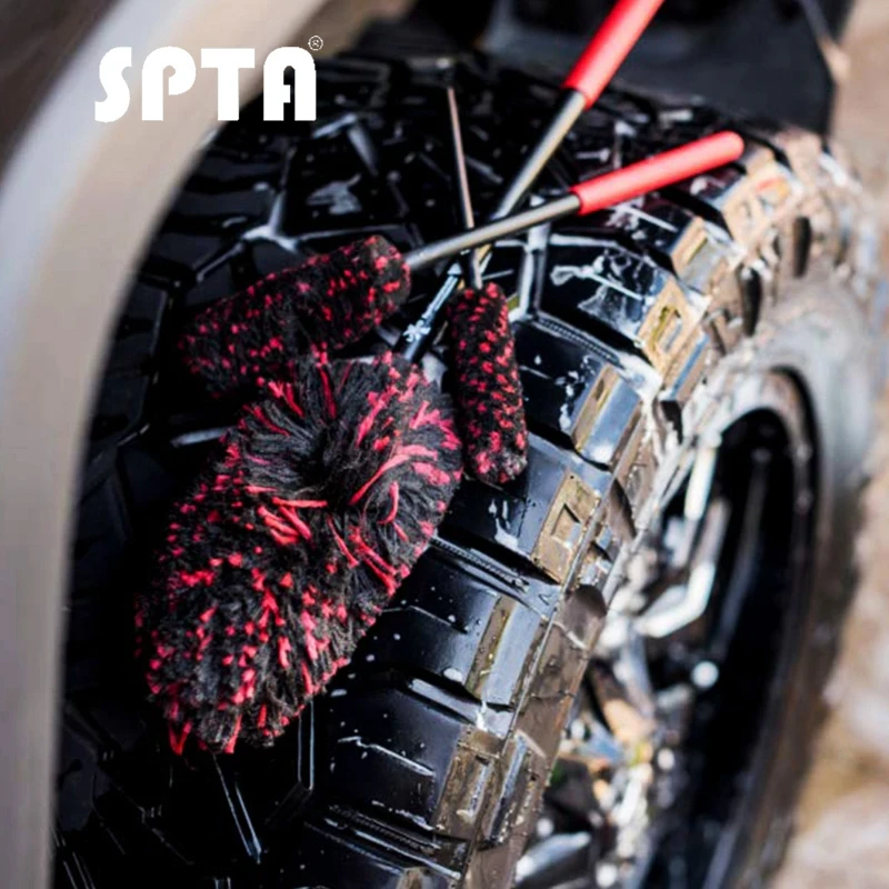 SPTA Авто ступица колеса автомобиля Чистящая Щетка гибкая 3 шт. длинная ручка Премиум Шерсть щетки для чистки обода мягкое волокно Чистка шин автомобиля щетка
