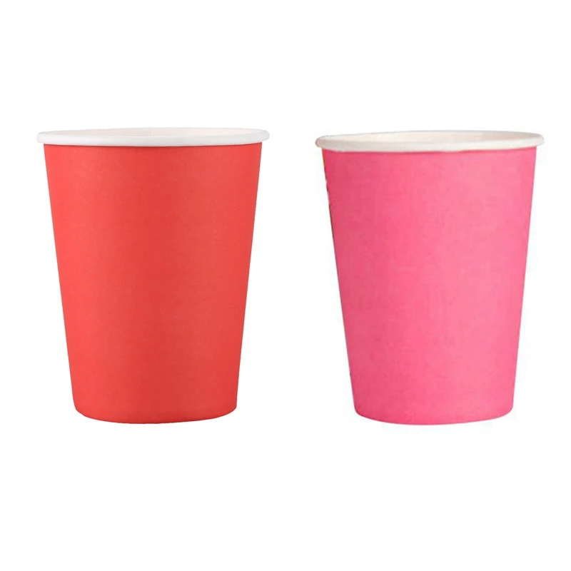 

40 Paper Cups (9Oz) - Plain Solid Colours Birthday Party Tableware Catering(Red & Pink)