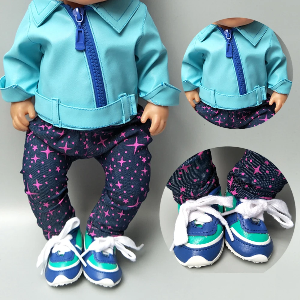 Одежда для кукол 43 см одежда новорожденных синяя PU кожаная кукла куртка 17 &quot40 38