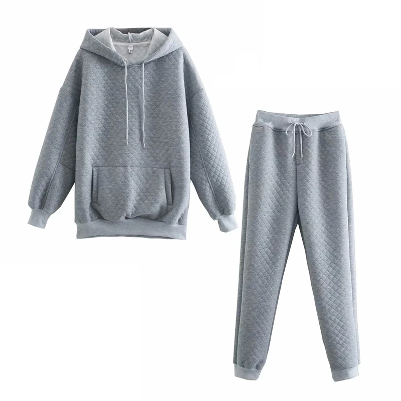 

2021 new spring suit 2-piece fashion young women clothing 100% cotton padded hoodie sports women suit 2-piece hoodie + pants