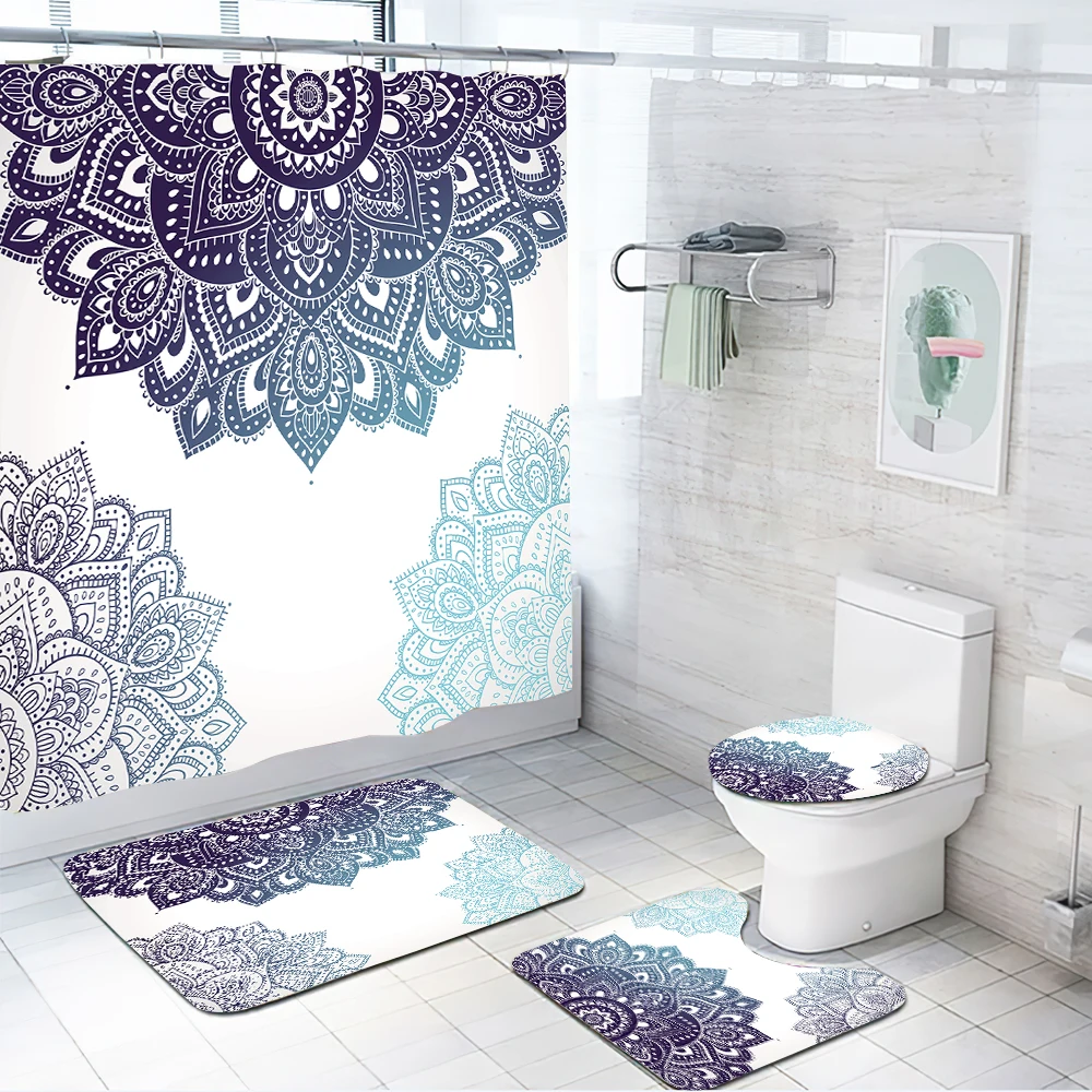 

Декоративная занавеска для душа в виде лотоса, из полиэстера, водонепроницаемая, крышка для туалета коврик, 4 шт./компл. HPUTEXINE