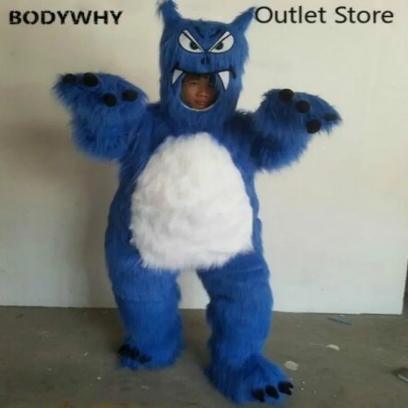Синий пушистый длинный маскарадный костюм монстра Костюм Волк собака косплей