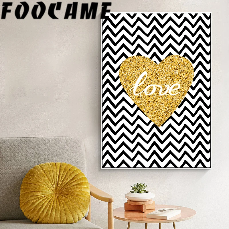 Мультфильм Любовь золото плакаты Искусство гостиная Печать холст картины