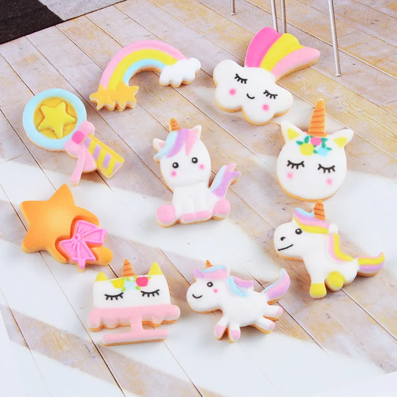 QIBU, 10 шт., с изображением милого радужного единорога, плоская полимерная лента для бантов, для рукоделия, для шитья и рукоделия