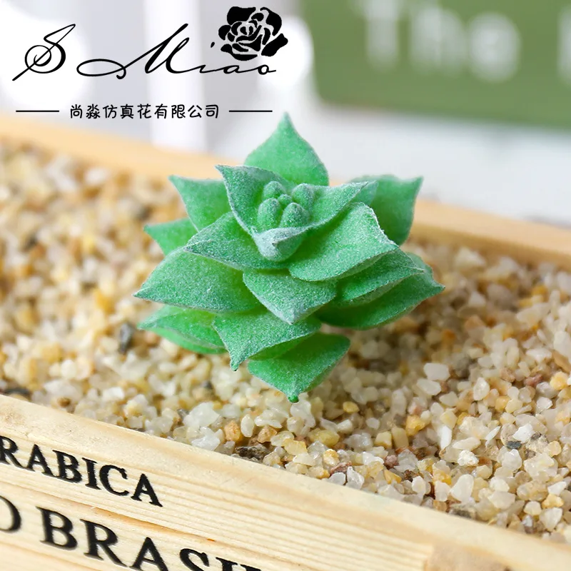 Розовые зеленые фиолетовые флокированные Искусственные суккуленты растения для