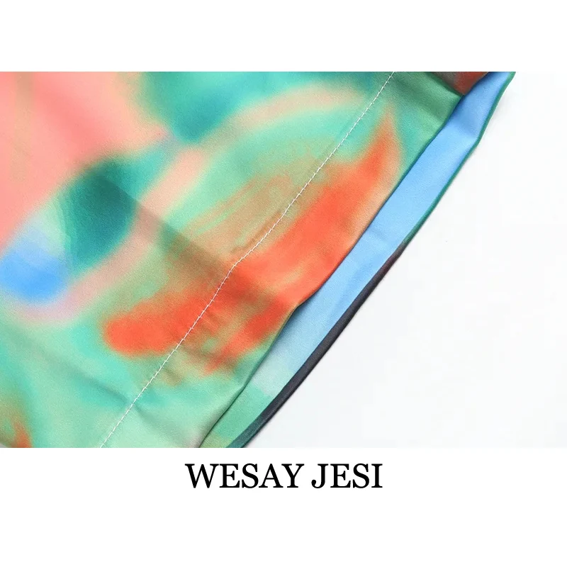 

WESAY JESI 2021 Spring Suit Landscape Color Printing Trousers Elastic Waist Drawstring Pants Casual Fashion Temperament Suit