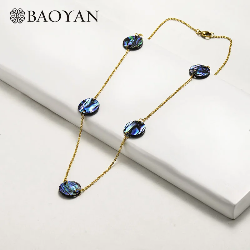 Baoyan, простое ожерелье из нержавеющей стали, модное ожерелье с кулоном, ожерелье с раковиной, уникальное золотое покрытие, длинная цепочка, ожерелье для женщин - Окраска металла: SSNEG142-15825