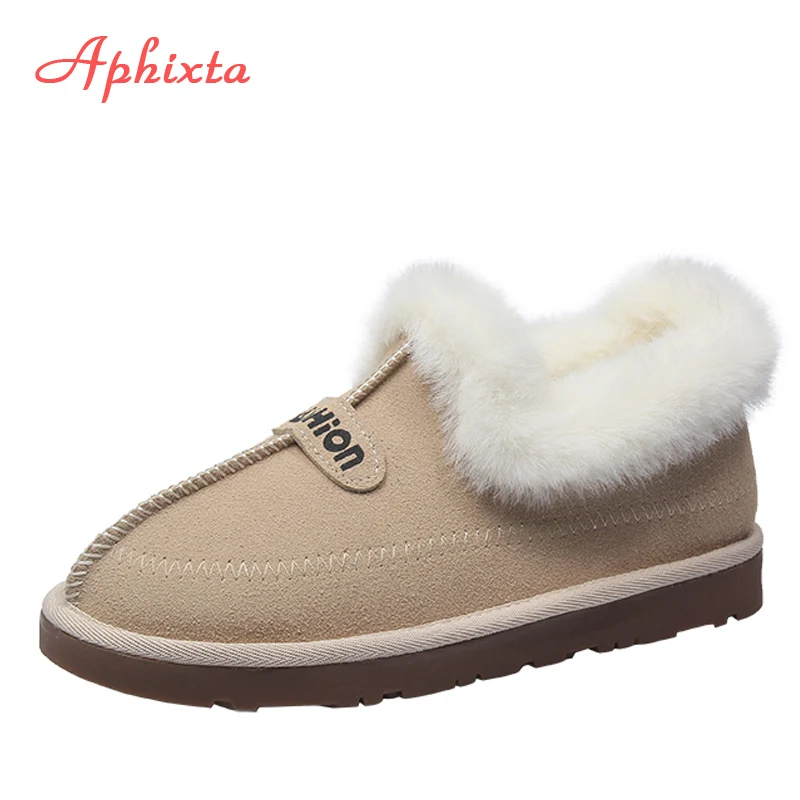 Aphixta/теплые зимние ботинки на меху женская повседневная обувь плоской подошве из