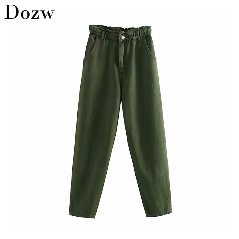 Винтажные женские брюки с завышенной талией повседневные однотонные Paperbag модные