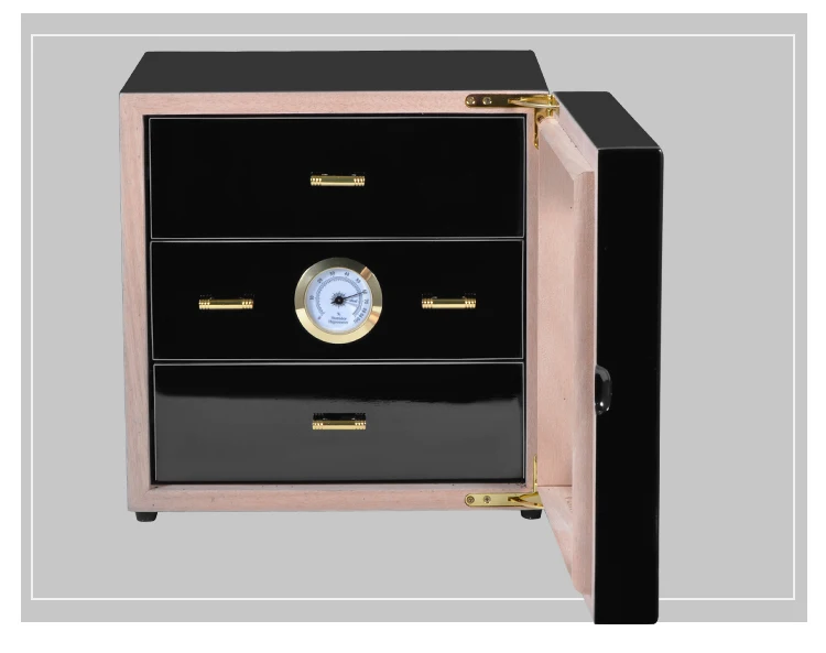 Черный шкаф для сигар с высоким уровнем качества несколько лаковым покрытием из