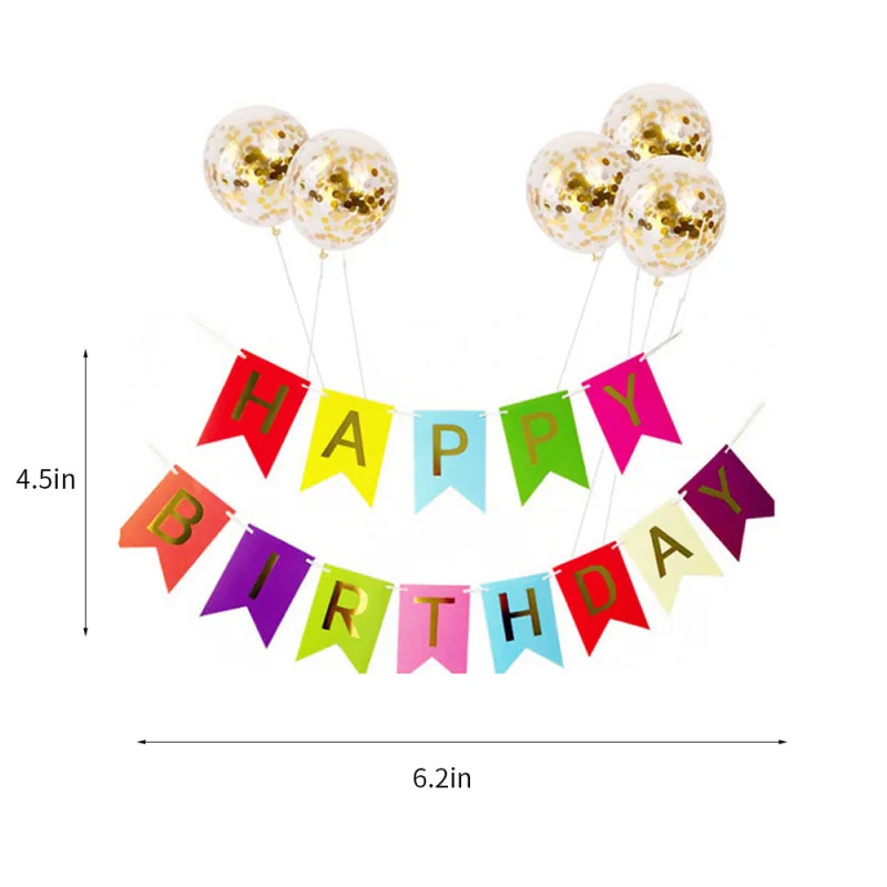 

YaMinSanNiO Happy Birthday Letter Banner 5 Balloons + White Pull Flag Baby Shower Birthday Party Decorations Gift Supplies New