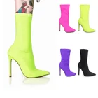 Женские ботинки средней длины, эластичная ткань, остроносые ботинки на тонком каблуке, обувь на высоком каблуке, большой размер 43