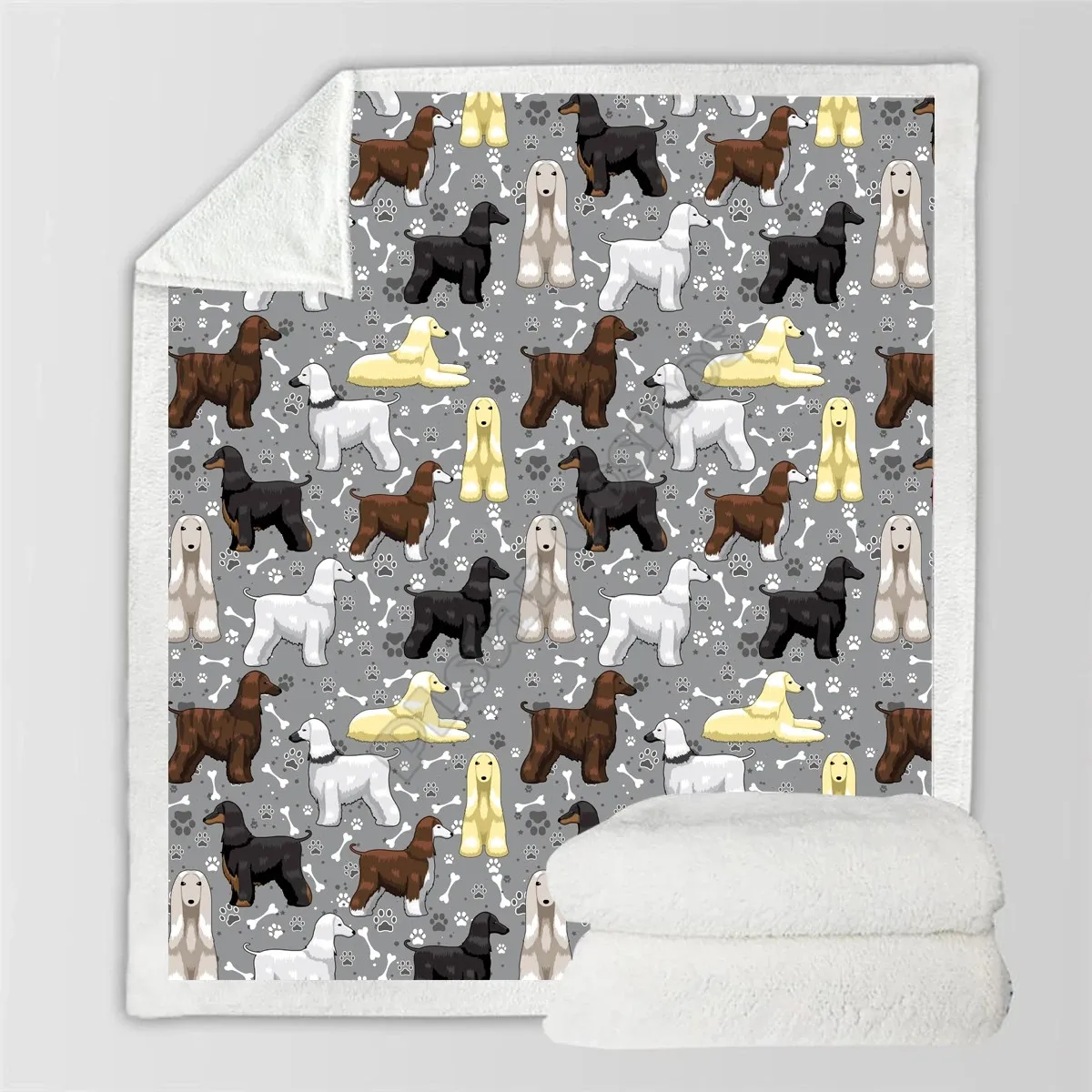 

Cute Afghan Hound Cozy Premiun Fleece Blanket 3D print Sherpa Blanket on Bed Home Textiles 02