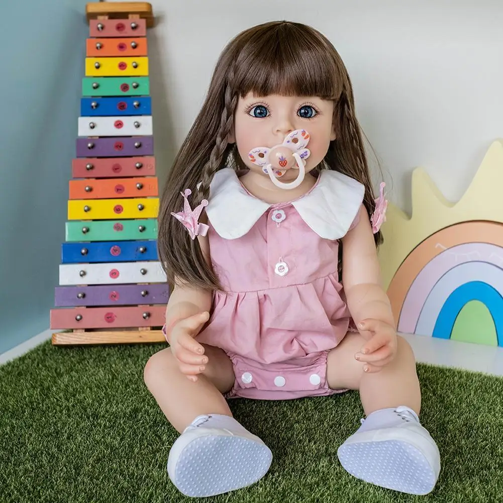 

Straight Hair Reborn Simulation Silicone Princess Baby Toy Child Gift Cute Realistic For Kids Birthday Christmas P8i7