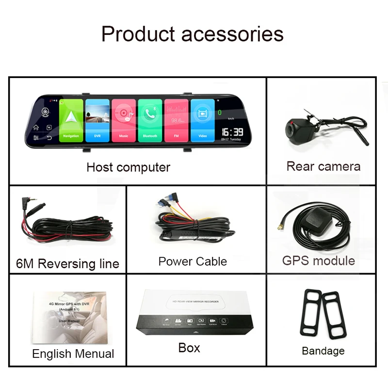 Автомобильный видеорегистратор Anfilite 12 дюймов 4G Android 8 1 GPS-навигация камера в