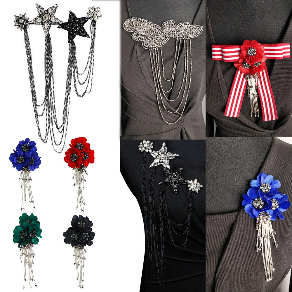 Стразы Звездные Цветочные нашивки цепочка бахрома бисер Tasel Цветочная