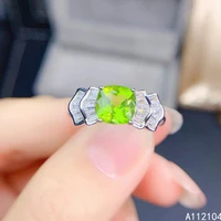 kjjeaxcmy fine jewelry 925 sterling silver inlaid natural peridot women elegant vintage square chinese style gem ring support de