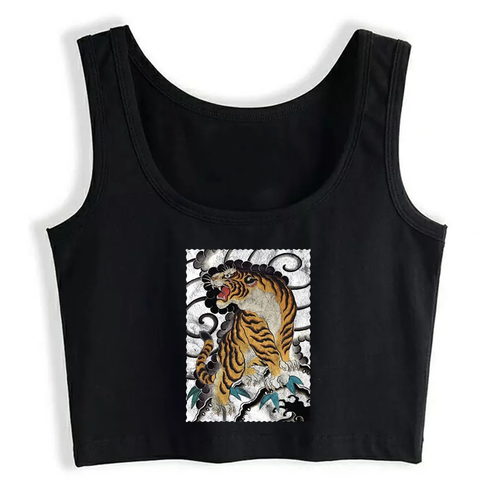 

Crop Top Women Tattoo Style Japanese Tiger Traditional Harajuku Tank Top Women Vintage Women Clothes