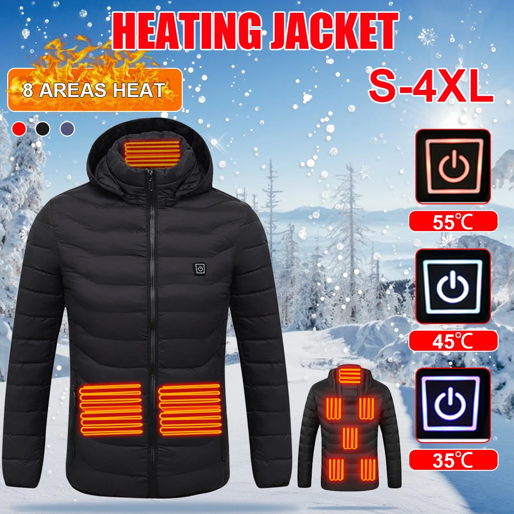 

Куртка с подогревом 8 зон, хлопковый пуховик для мужчин и женщин, уличное пальто с USB-разъемом, теплое зимнее теплое пальто с капюшоном