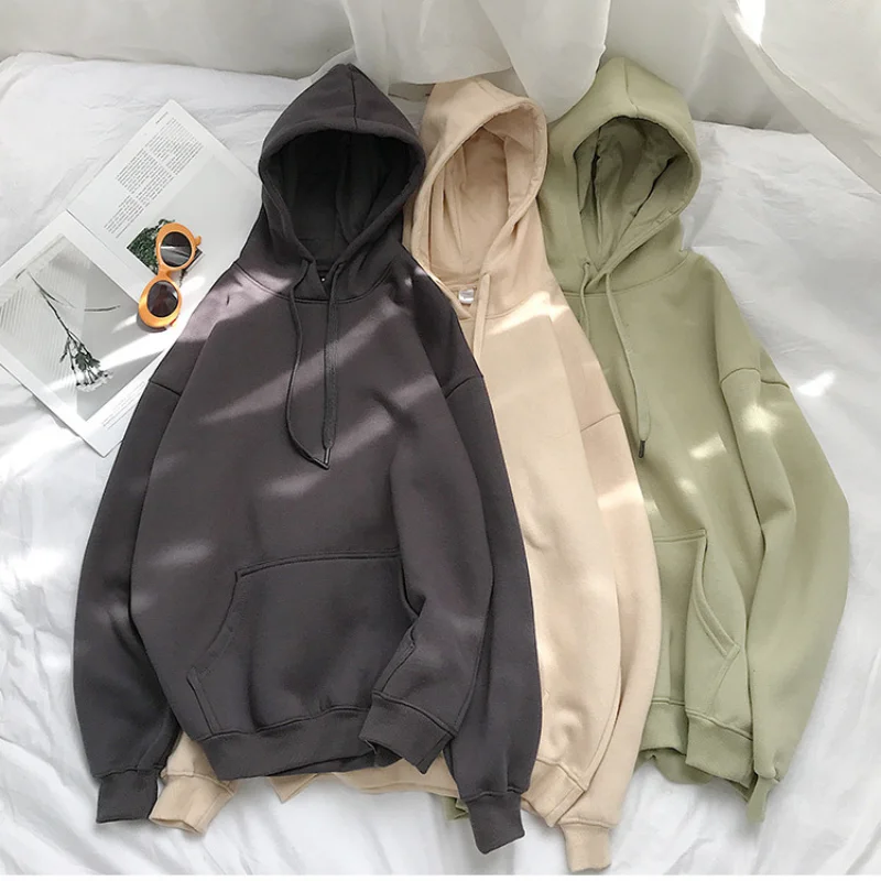 

Cotton 12 Colors Sweatshirt Oversized Women Clothes Solid Hooded Female Thicken Warm Hoodies Lady Fashion Tops Korean Style