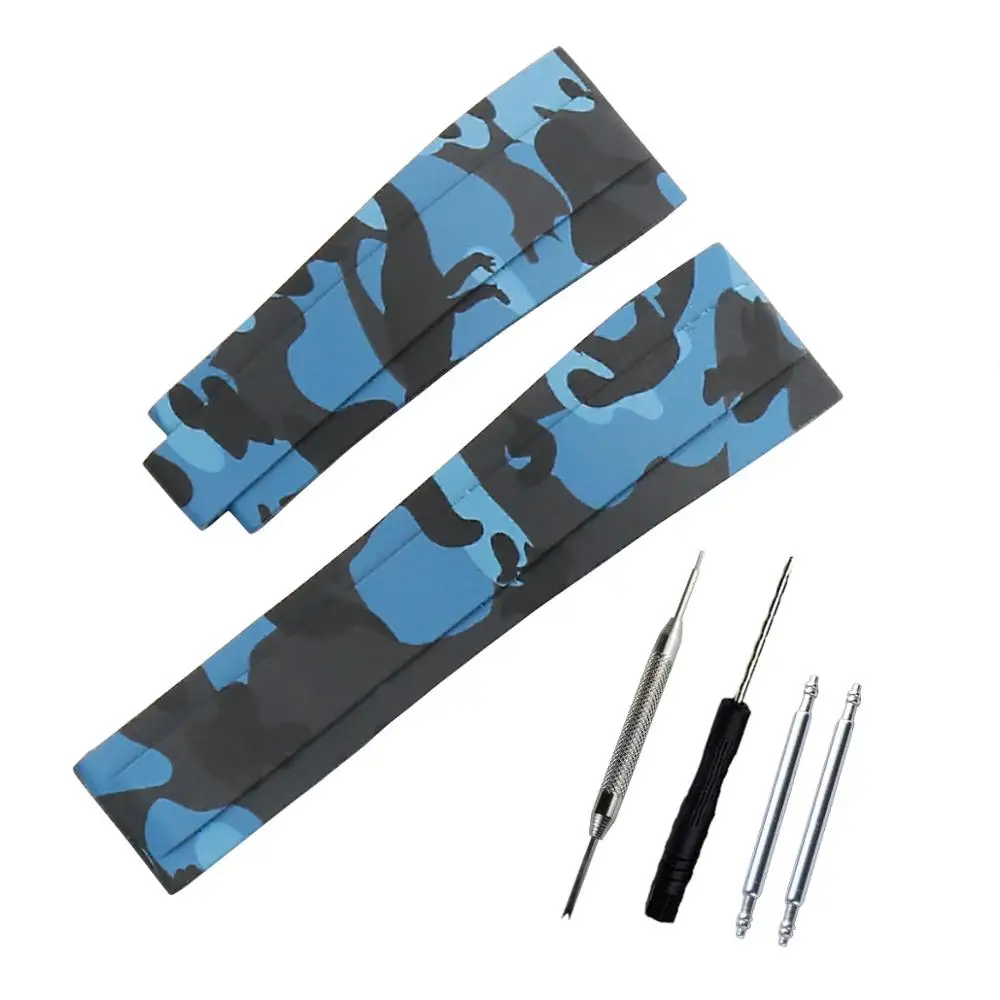 Camouflage blue Силиконовый резиновый ремешок для часов подходит для ролевой яхты Master OYSTERFLEX Submariner GMT Daytona 20 мм Камуфляжный ремешок аксессуары - Цвет ремешка: Camouflage blue